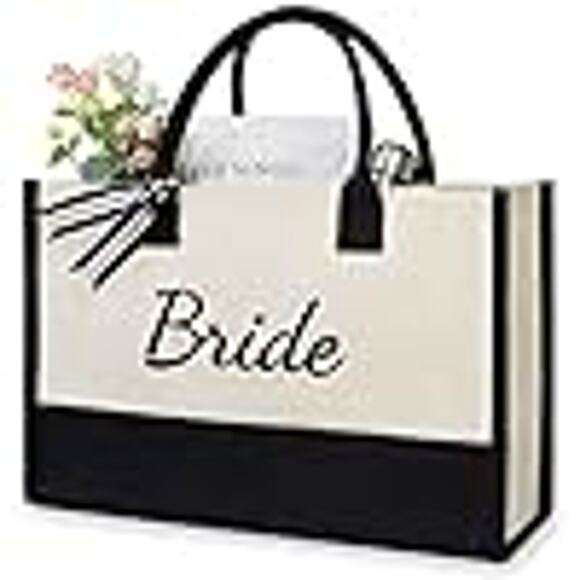 FLASH SALE 🍒 BRIDE gift TOTE! off white/canvas and black - Picture 1 of 8